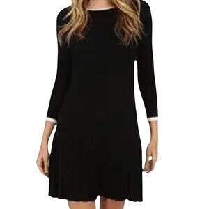 Shoshanna Lisette Long Sleeve Pleated Sweater Dress Black Wool Blend Sz S